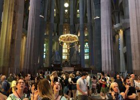 Sagrada Familia with people and woman with mouth open
